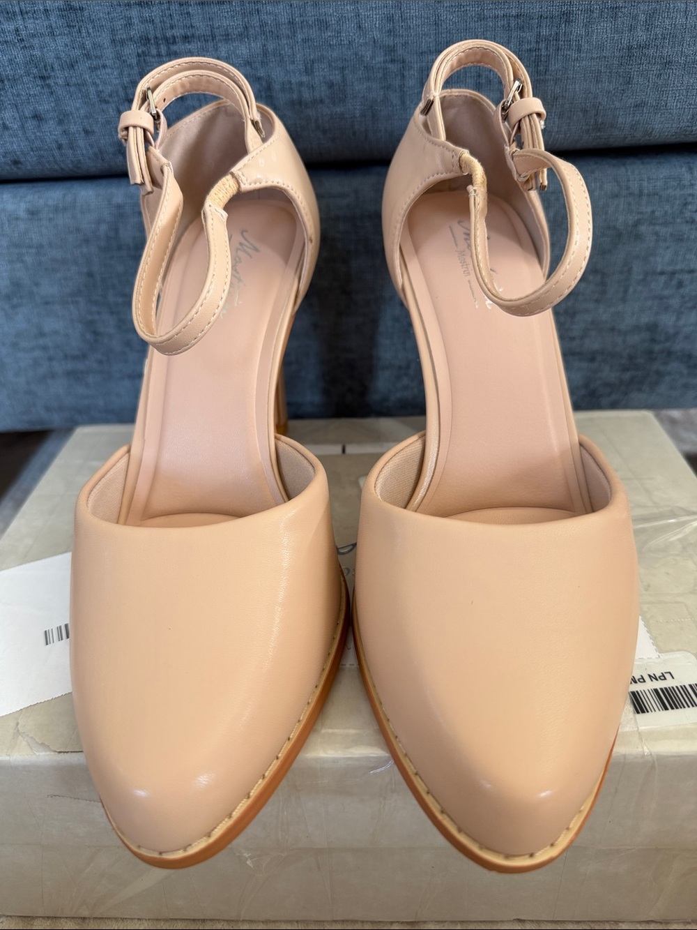 Mostrin Blush/Nude Pointed-Toe Ankle-Strap Heels